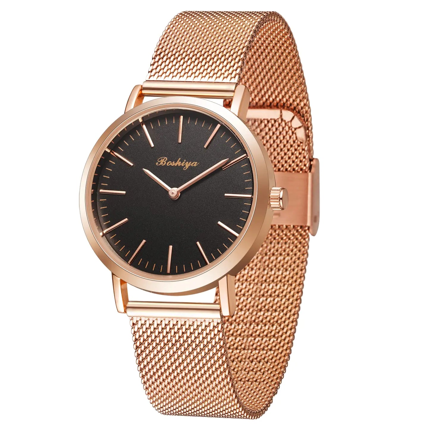 Women's Rose Gold Watch Waterproof with Roman Dial